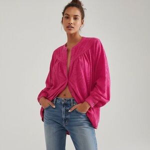 $128 Free People Women's Sz M Can't Stop Dreaming Hot Pink Swing Tunic Top